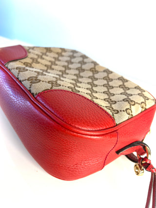 Gucci GG Supreme Bree Red Leather Camera Crossbody Bag