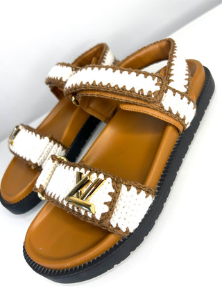 Louis Vuitton Preloved Sunset Comfort White Flat Sandals 38.5 UK5.5