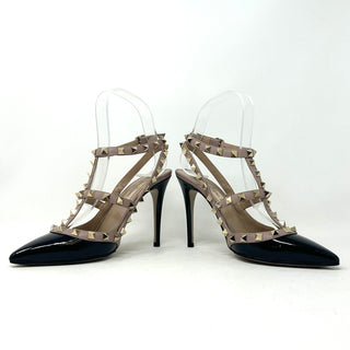 Valentino Garavani Rockstud 100 Black Patent Nude Leather Studded Heels 35.5 UK 2.5