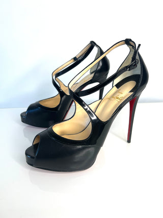 Christian Louboutin Mira Bella 120 Black Leather Peep-Toe Heels – Size 39 / UK 6