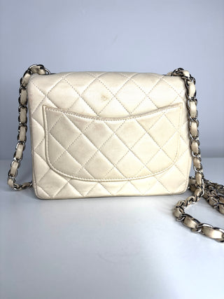 Chanel Mini Flap Square Ivory Lambskin Shoulder Bag