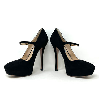 Prada Camoscio Basic Black Suede Mary Jane Platform Heels 38.5 UK 5.5