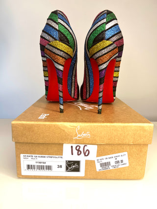 Christian Louboutin So Kate 120 Stripy Glitter Heels 38 UK5