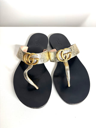 Gucci Marmont GG Gold Leather Thong Sandals 36.5 UK3.5