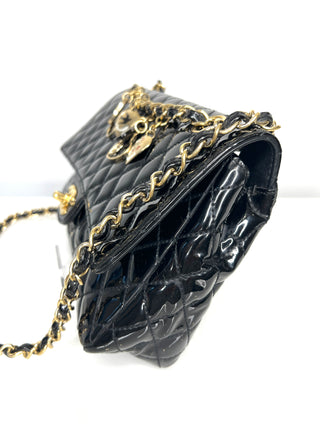 Chanel Preloved Classic Flap Black Patent Leather Heart Charms Shoulder Bag