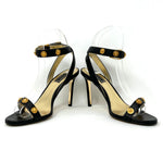 Versace Black Leather Medusa Medal Studded Heel Sandals