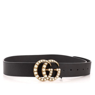 Gucci Wide Black Leather Belt With Pearls