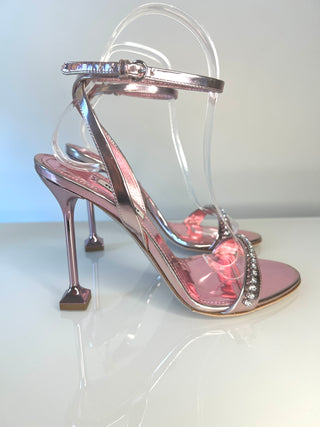 Miu Miu Metallic Pink Crystal-Embellished Sandals – Size 37 UK 4