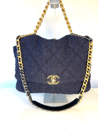 Chanel 19 Navy Tweed Large Flap Shoulder Bag