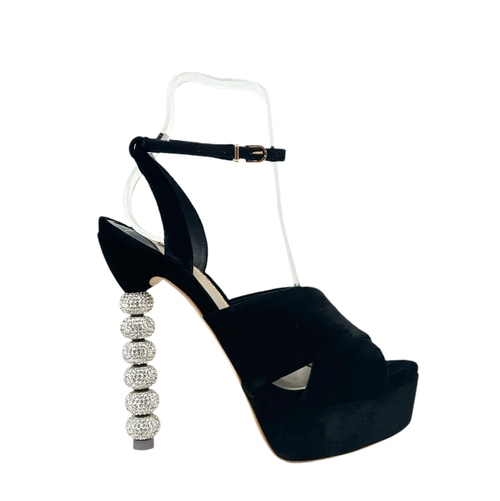 Sophia Webster Black Velvet Crystal Heel Platform Sandals 