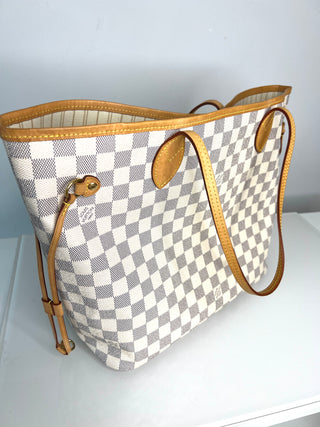 Louis Vuitton Neverfull MM Damier Azur Tote Bag & Matching Pouch