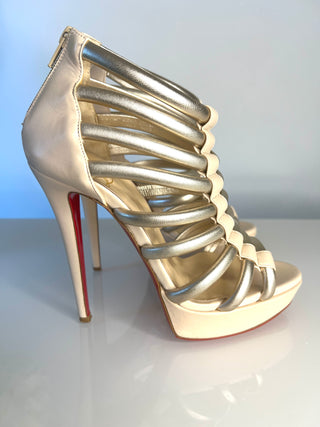 Christian Louboutin Romaine Gladiator Gold Beige Platform Sandals  39 UK6