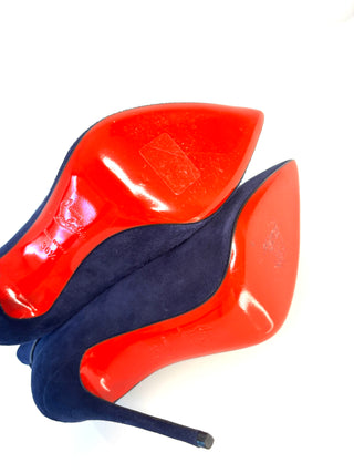 Christian Louboutin Vampy Dolly 120 Navy Suede Heels Booties 36.5 UK3.5