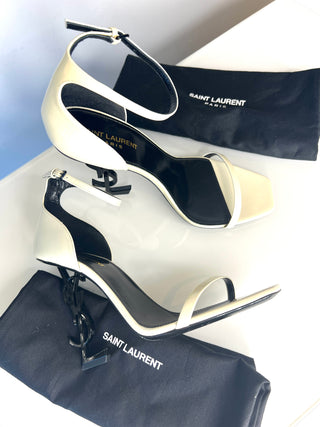 Saint Laurent Opyum 110 Cream Patent Leather YSL-Heel Sandals – Size 39 / UK 6