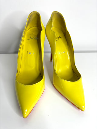 Christian Louboutin Hot Chick 100 Citrus Yellow Patent Leather Heels 38.5 UK5.5