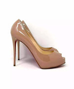 Christian Louboutin New Very Prive 120 Nude Patent Leather Peep Toe Heels 35.5 UK 2.5