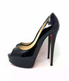 Christian Louboutin Lady Peep 140 Black Patent Leather Platform Heels 38 UK 5