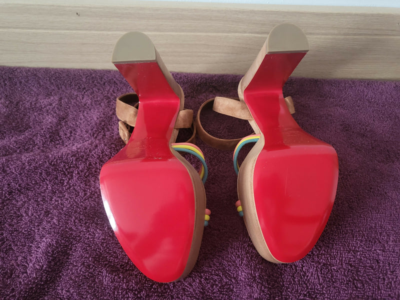 Christian Louboutin Ella 130 Nappa/VV/Cuoio Platform Heel Sandals 38 UK5