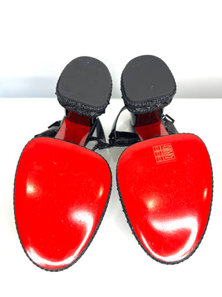 Christian Louboutin Superaclou 130 Black Patent Wedge Sandals 40 UK7