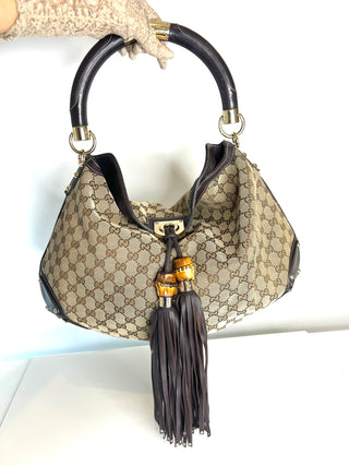 Gucci Pre-Owned GG Canvas Bamboo Indi Hobo Shoulder Bag