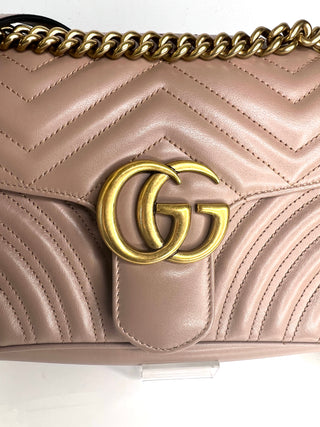 Gucci Preloved Marmont Medium Beige Leather Shoulder Bag
