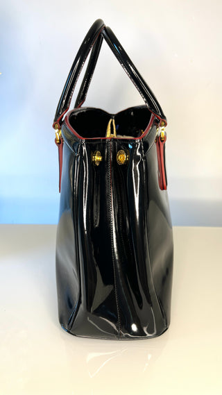 Prada Black Spazzolato Patent Leather Parabole Tote Bag