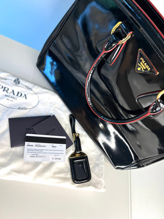 Prada Black Spazzolato Patent Leather Parabole Tote Bag