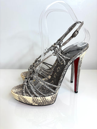 Christian Louboutin Disco Lilou Snakeskin Animal Print Strappy Sandals Heels 37 UK4