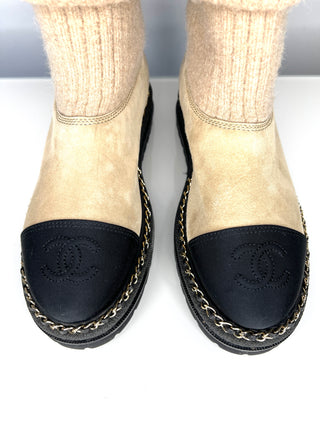 Chanel Beige Suede and Knit Chain Detail Boots 39 UK6