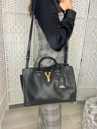 Yves Saint Laurent Small Cabas ChYc Black Leather Satchel Handbag