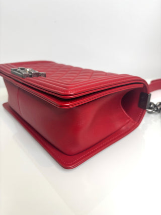 Chanel Medium Boy Bag Quilted Red Calfskin Shoulder Bag