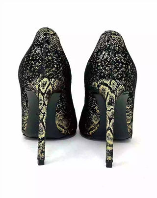 Yves Saint Laurent Black Gold Snake Print Suede Pump Heels 37 UK 4