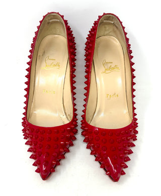 Christian Louboutin Pigalle Spikes 100 Red Patent Leather Pump Heels 37.5 UK 4.5