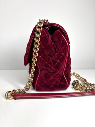 Dolce & Gabbana Lucia  Studded Burgundy Velvet Shoulder Bag