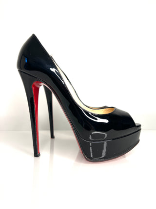 Christian Louboutin Preloved Lady Peep Black Patent Platform Heels 35.5 UK2.5