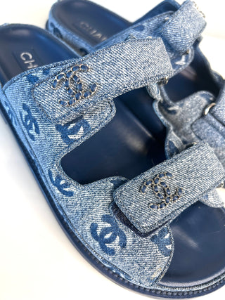 Chanel Denim CC Monogram Dad Sandals 38.5 UK5.5