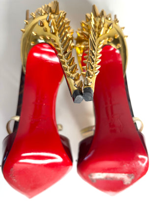 Christian Louboutin Goldocross Spike 100 Patent Leather Heels 37.5 UK4.5