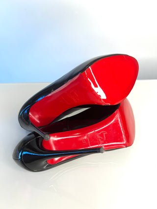 Christian Louboutin New Very Prive 120 Black Patent Peep-Toe Heels 37 UK4