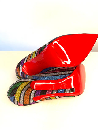 Christian Louboutin So Kate 120 Stripy Glitter Heels 38 UK5