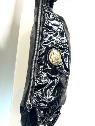 Gucci Pre-Loved Black Patent Leather  Large Hysteria Clutch Bag