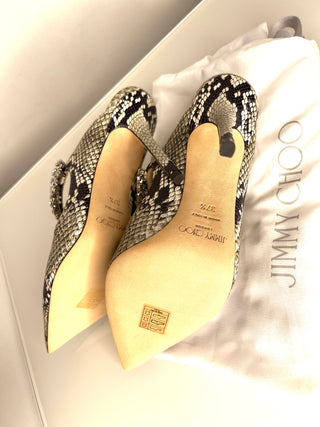 Jimmy Choo Bing Roccia Snakeskin Print Mules Heels 37.5 UK4.5