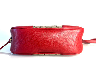 Gucci GG Supreme Bree Red Leather Camera Crossbody Bag