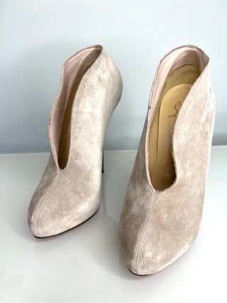 Christian Louboutin Fastissima 120 Misty Rose Suede Metal Heel Booties 37 UK4