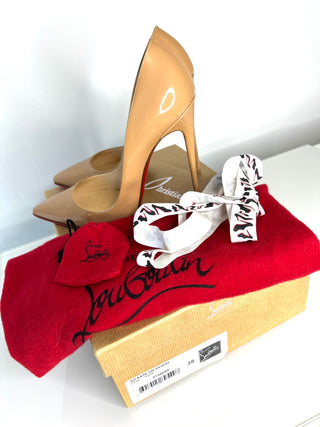 Christian Louboutin So Kate 120 Nude Patent Heels 38 UK5