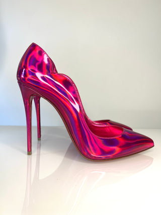 Christian Louboutin Hot Chick Psychedelic metallic pink patent leather heels with red soles
