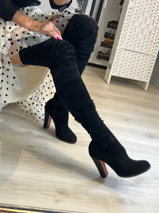 CHRISTIAN LOUBOUTIN VERUSCH 100 BLACK SUEDE OVER-THE-KNEE BOOTS EU38.5 UK5.5