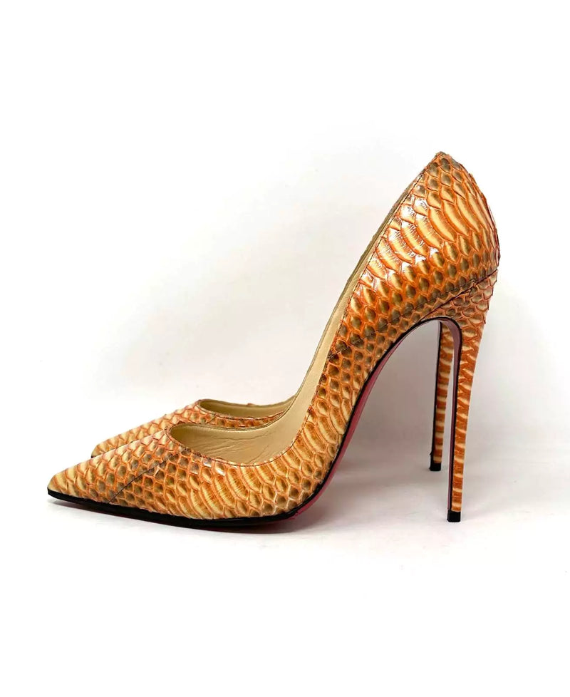 Christian Louboutin So Kate 120 Watersnake Rocaille Orange Pump Heels 38 UK 5