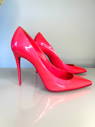 Christian Louboutin Kate 100 Fluo Pink Patent Leather Pumps Heels – Size 40 UK 7