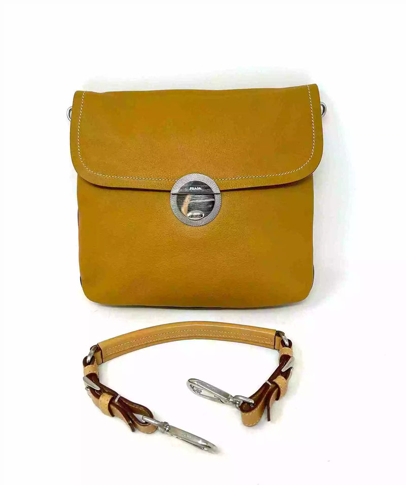 Prada Mustard Leather Flap Shoulder Bag