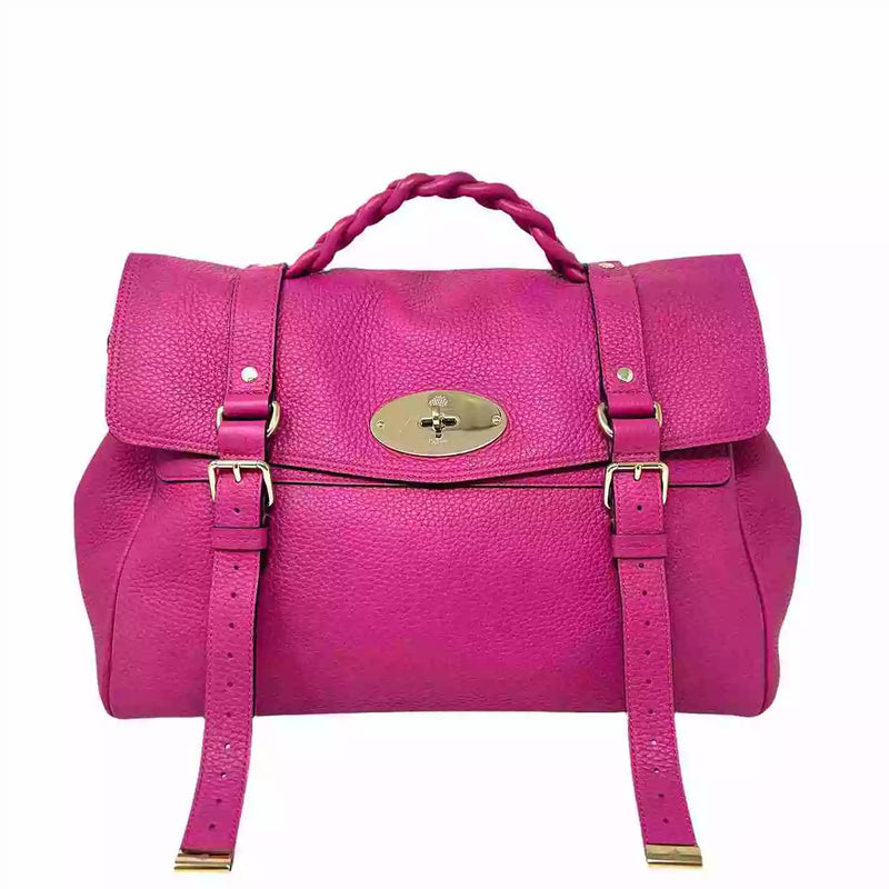 Mulberry Alexa Oversized Pink Heavy Grain Leather Satchel Bag